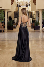 N G1788 - Satin Fit & Flare Prom Gown with Sheer Beaded Bodice Lace Up Back & Leg Slit Prom Gown Nox