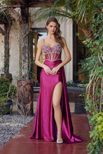 N G1788 - Satin Fit & Flare Prom Gown with Sheer Beaded Bodice Lace Up Back & Leg Slit Prom Gown Nox 00 Burgundy