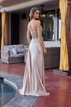 N G1788 - Plunging V Neckline Prom Gown with Spaghetti Straps & Laced Up Back & Sheer Waistline