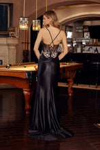 N G1789 - Stretch Satin Fit & Flare Prom Gown with Beaded 3D Floral Appliqued Bodice Leg Slit & Lace Up Back PROM GOWN Nox