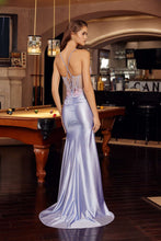 N G1789 - Stretch Satin Fit & Flare Prom Gown with Beaded 3D Floral Appliqued Bodice Leg Slit & Lace Up Back PROM GOWN Nox