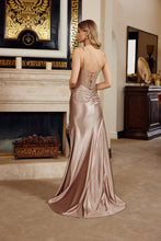N G1794 - Stretch Satin Fit & Flare Prom Gown with Sheer Bead Embellished Corset Bodice Leg Slit & Open Corset Back - Diggz Formals