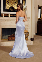 N H1876 - Strapless Stretch Satin Fit & Flare Prom Gown with Sequined Embroidered Bodice & Leg Slit Prom Gown Nox