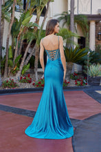 N L1769 - Glitter Satin Fit & Flare Prom Gown V Neckline with Crystal Accented Sheer Boned Bodice & Open Lace Up Back PROM GOWN Nox