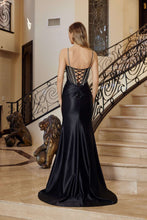 N L1769 - Glitter Satin Fit & Flare Prom Gown V Neckline with Crystal Accented Sheer Boned Bodice & Open Lace Up Back PROM GOWN Nox