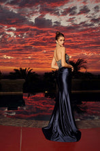 N L1771 - Satin Strapless Fit & Flare Prom Gown Scoop Neckline with Crystal Accented Sheer Bodice with Pleaded Cross Waistline & Leg Slit PROM GOWN Nox