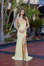 N M1756 - Strapless Satin Fit & Flare Prom Gown Covered in Gemstones with Beaded Sweetheart Neckline & Leg Slit & Open Lace Up Back PROM GOWN Nox 00 Lemon