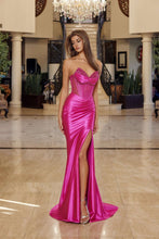 N R1812 - Satin Strapless Fit & Flare Prom Gown with Sheer Beaded Boned Bodice & Beaded V Neckline & Leg Slit PROM GOWN Nox