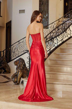 N R1812 - Satin Strapless Fit & Flare Prom Gown with Sheer Beaded Boned Bodice & Beaded V Neckline & Leg Slit PROM GOWN Nox