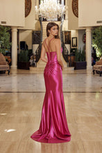 N R1813 - Satin Fit & Flare V Neckline Prom Gown with Boned Bodice Sheer & Open Lace Up Back & Leg Slit PROM GOWN Nox