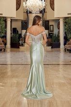 N R1814 - Satin Off the Shoulder Fit & Flare Prom Gown with Sheer Boned Sequin Embroidered Bodice & Leg Slit PROM GOWN Nox