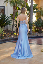 N R1816 - Strapless Fit & Flare Prom Gown with Sheer Embellished Corset Bodice & Leg Slit PROM GOWN Nox