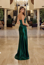 N R1818 - Strapless Stretch Satin Fit & Flare Prom Gown with Sheer Beaded Lace Embellished Cowl Neck Bodice & Leg Slit Prom Gown Nox