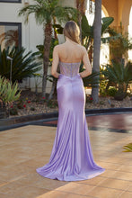 N R1820 - Strapless Fit & Flare Prom Gown with Sheer Boned Bead Applique Bodice & Leg Slit Prom Gown Nox