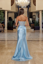 N R1820 - Strapless Fit & Flare Prom Gown with Sheer Boned Bead Applique Bodice & Leg Slit Prom Gown Nox