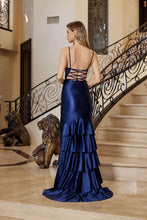 N S1720 - Stretch Satin Fit & Flare Prom Gown with Sheer Beaded Bodice Lace Up Back & Multi Layered Ruffle Skirt Prom Gown Nox