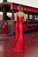 N S1721 - Satin Fit & Flare Prom Gown with Sequin Embellished Sheer Boned Bodice Leg Slit & Lace Up Back PROM GOWN Nox
