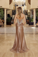 N T1854 - Stretch Satin Fit & Flare Prom Gown with Sheer Bead Embellished Bodice Leg Slit & Lace Up Back Prom Gown Nox