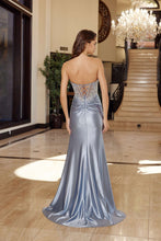 N T1854 - Stretch Satin Fit & Flare Prom Gown with Sheer Bead Embellished Bodice Leg Slit & Lace Up Back Prom Gown Nox