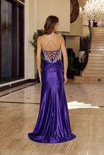 N T1854 - Stretch Satin Fit & Flare Prom Gown with Sheer Bead Embellished Bodice Leg Slit & Lace Up Back Prom Gown Nox