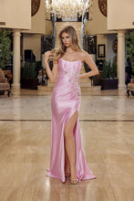 N T1855 - Strapless Satin Fit & Flare Prom Gown with Sequin Embroidered Boned Bodice & Leg Slit PROM GOWN Nox 00 Candy Pink