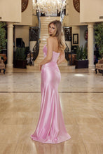 N T1855 - Strapless Satin Fit & Flare Prom Gown with Sequin Embroidered Boned Bodice & Leg Slit PROM GOWN Nox