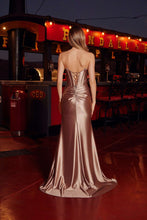 N T1861 - Strapless Satin Fit & Flare Prom Gown with Hot Stone Boned Bodice Leg Slit & Lace Up Back PROM GOWN Nox