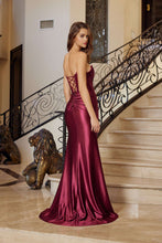 N T1861 - Strapless Satin Fit & Flare Prom Gown with Hot Stone Boned Bodice Leg Slit & Lace Up Back PROM GOWN Nox