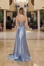 N T1862 - Strapless Stretch Satin Fit & Flare Prom Gown with Sheer Beaded Lace Bodice Side Sash & Lace Up Back PROM GOWN Nox