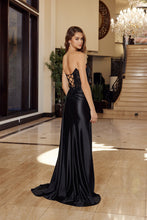 N T1862 - Strapless Stretch Satin Fit & Flare Prom Gown with Sheer Beaded Lace Bodice Side Sash & Lace Up Back PROM GOWN Nox