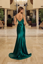 N Y1802 - Satin Fit & Flare Prom Gown with Beaded V Neckline & Boned Sheer Bodice & Leg Slit