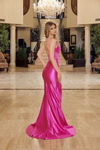 N Y1802 - Satin Fit & Flare Prom Gown with Beaded V Neckline & Boned Sheer Bodice & Leg Slit PROM GOWN Nox