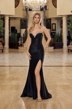 N Y1800 - Stretch Satin Strapless Fit & Flare Prom Gown with Rhinestone Trimmed Boned Bodice & Leg Slit PROM GOWN Nox 00 Black