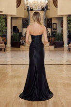 N Y1800 - Stretch Satin Strapless Fit & Flare Prom Gown with Rhinestone Trimmed Boned Bodice & Leg Slit PROM GOWN Nox