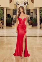 N Y1800 - Stretch Satin Strapless Fit & Flare Prom Gown with Rhinestone Trimmed Boned Bodice & Leg Slit PROM GOWN Nox 00 Red