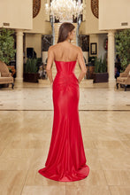 N Y1800 - Stretch Satin Strapless Fit & Flare Prom Gown with Rhinestone Trimmed Boned Bodice & Leg Slit PROM GOWN Nox