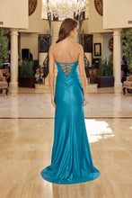 N Y1804 - Strapless Shimmer Satin Fit & Flare Prom Gown with Sheer Boned Bodice Leg Slit & Open Lace Up Back PROM GOWN Nox