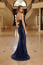 N Y1804 - Strapless Shimmer Satin Fit & Flare Prom Gown with Sheer Boned Bodice Leg Slit & Open Lace Up Back PROM GOWN Nox