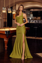 N C1851 - Stretch Jersey Fit & Flare Prom Gown with Halter Neck & Leg Slit PROM GOWN Nox 00 Greenery
