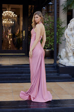 N C1851 - Stretch Jersey Fit & Flare Prom Gown with Halter Neck & Leg Slit