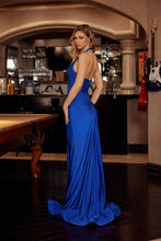 N C1851 - Stretch Jersey Fit & Flare Prom Gown with Halter Neck & Leg Slit PROM GOWN Nox