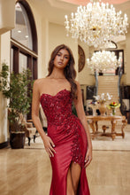 N C1630 - Strapless Fit & Flare Prom Gown with Boned Beaded Appliqued Bodice Lace Up Back & Leg Slit Prom Gown Nox