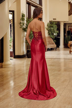N C1630 - Strapless Fit & Flare Prom Gown with Boned Beaded Appliqued Bodice Lace Up Back & Leg Slit Prom Gown Nox