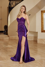 N C1630 - Strapless Fit & Flare Prom Gown with Boned Beaded Appliqued Bodice Lace Up Back & Leg Slit Prom Gown Nox