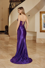 N C1630 - Strapless Fit & Flare Prom Gown with Boned Beaded Appliqued Bodice Lace Up Back & Leg Slit Prom Gown Nox