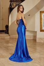 N C1630 - Strapless Fit & Flare Prom Gown with Boned Beaded Appliqued Bodice Lace Up Back & Leg Slit Prom Gown Nox