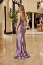 N E1527 - Strapless Fit & flare Prom Gown with Sheer Lace Appliqued Bodice & Leg Slit Prom Gown Nox