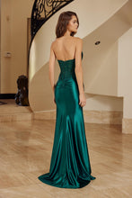 N E1527 - Long Fitted Satin Prom Gown with Sheer Boned Appliqued Waistline