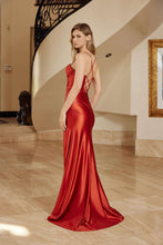N E1042 - Stretch Satin Fit & Flare Prom Gown with Sweet Heart Neckline & Boned Bodice & Leg Slit & Open Lace Up Back