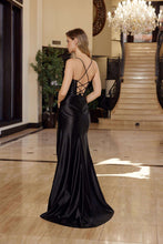 N E1042 - Stretch Satin Fit & Flare Prom Gown with Sweet Heart Neckline & Boned Bodice & Leg Slit & Open Lace Up Back